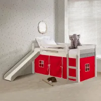 Bristol Twin Gray and White Low Loft Bed With Red Tent