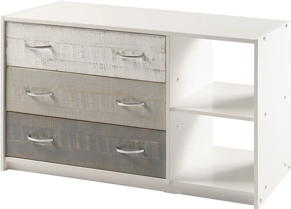 Bristol Gray and White 3 Drawer Chest with Shelving