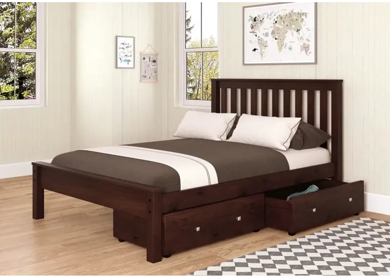 Carson Cappuccino Full Bed with Dual Underbed Drawers