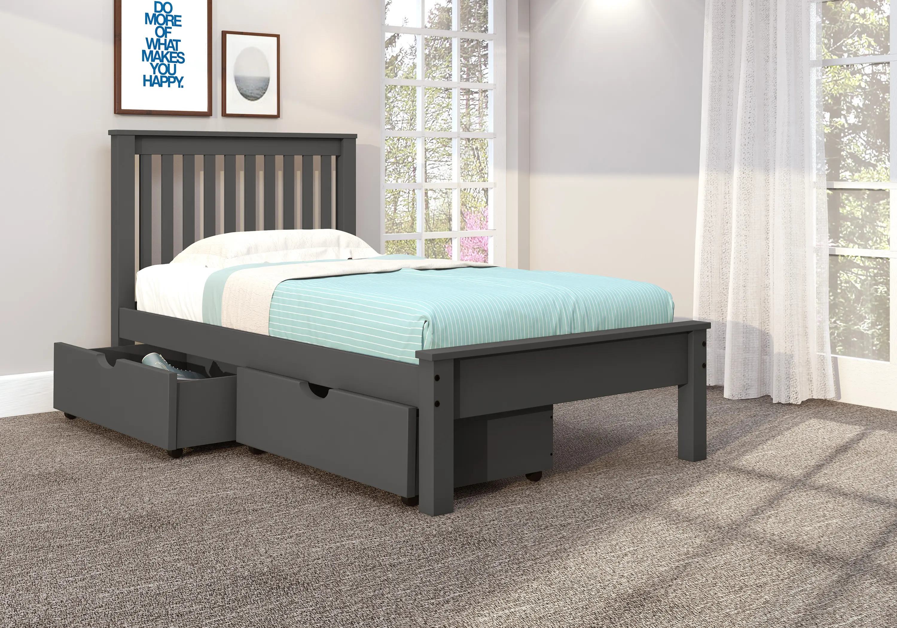 Carson Dark Gray Twin Bed with Dual Underbed Drawers