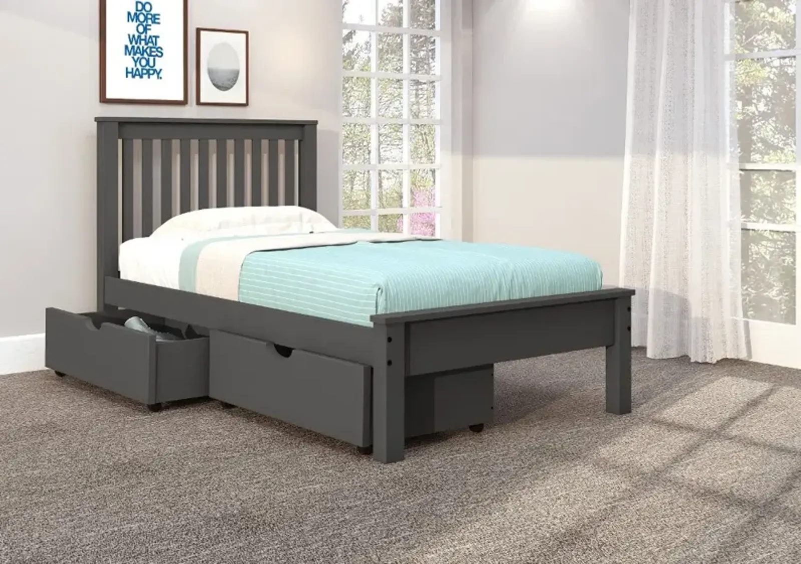 Carson Dark Gray Twin Bed with Dual Underbed Drawers