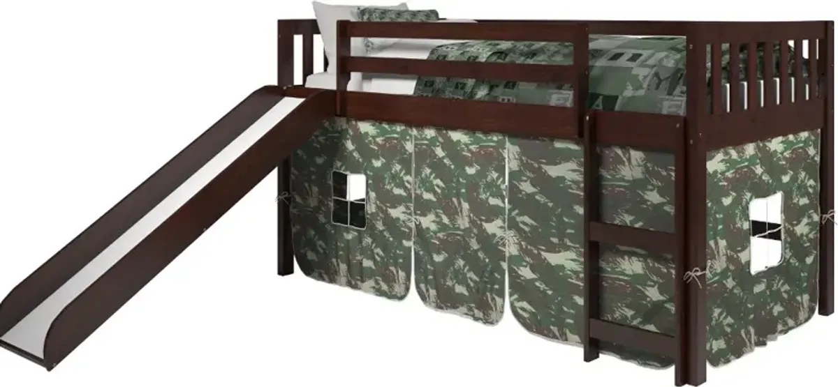 Mission Loft Cappuccino Twin Bed with Camo Tent