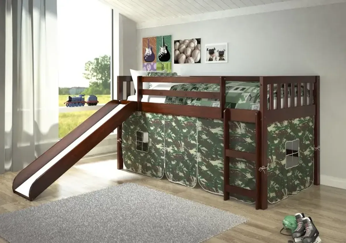 Mission Loft Cappuccino Twin Bed with Camo Tent