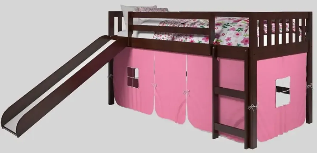 Mission Loft Cappuccino Twin Bed with Pink Tent