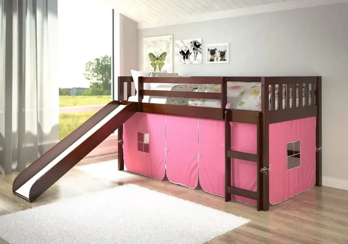 Mission Loft Cappuccino Twin Bed with Pink Tent