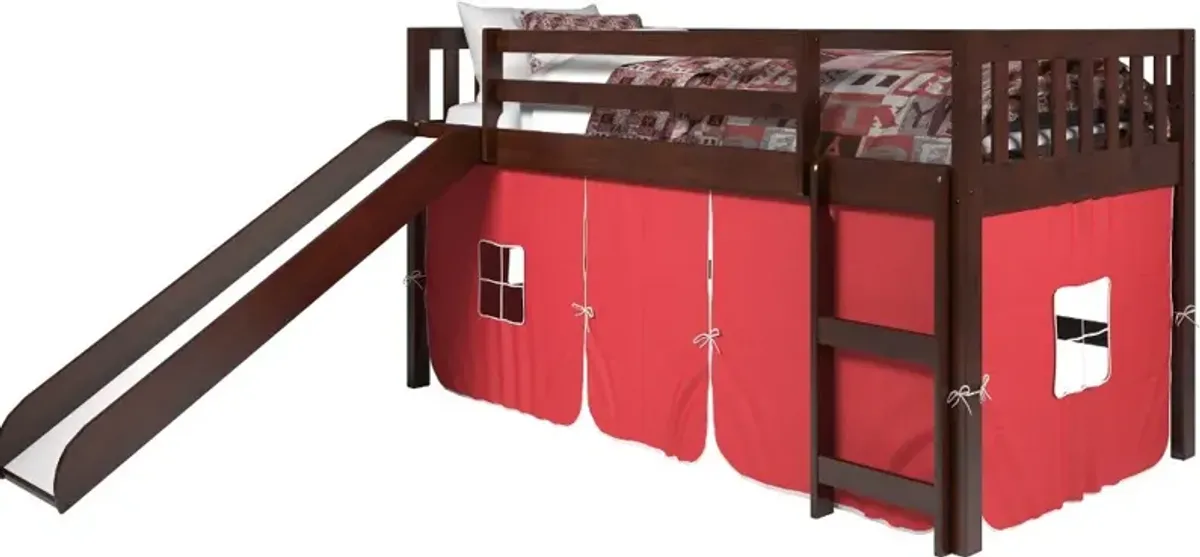 Mission Loft Cappuccino Twin Bed with Red Tent