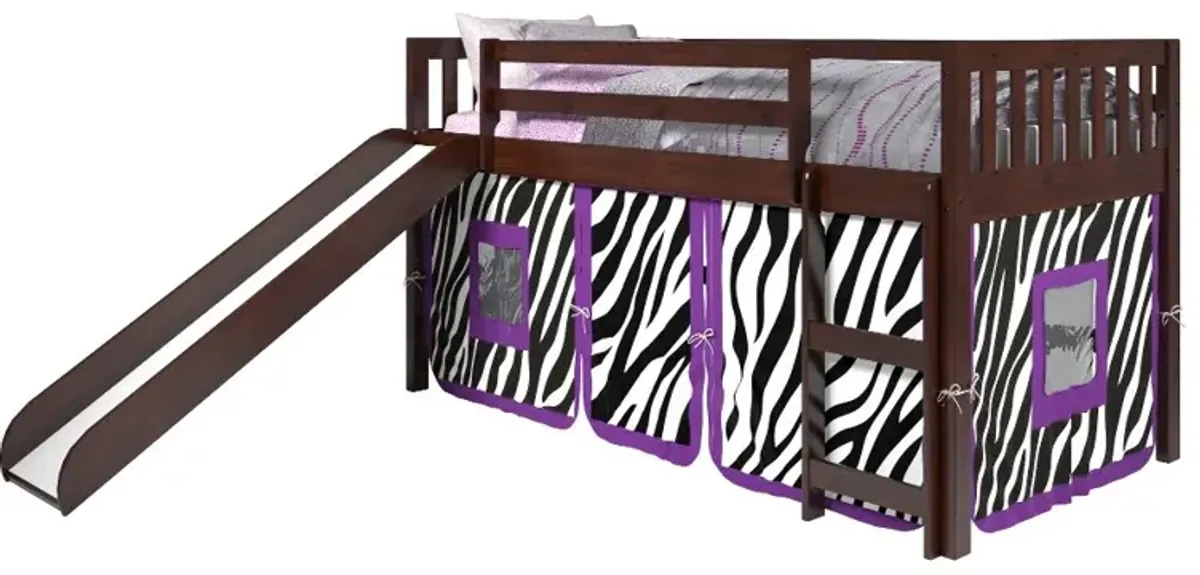 Mission Loft Cappuccino Twin Bed with Purple Zebra Tent