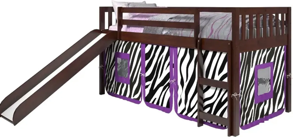 Mission Loft Cappuccino Twin Bed with Purple Zebra Tent