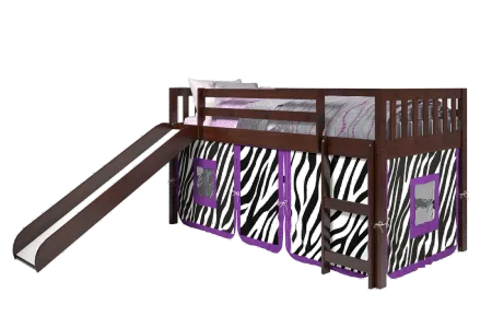 Mission Loft Cappuccino Twin Bed with Purple Zebra Tent