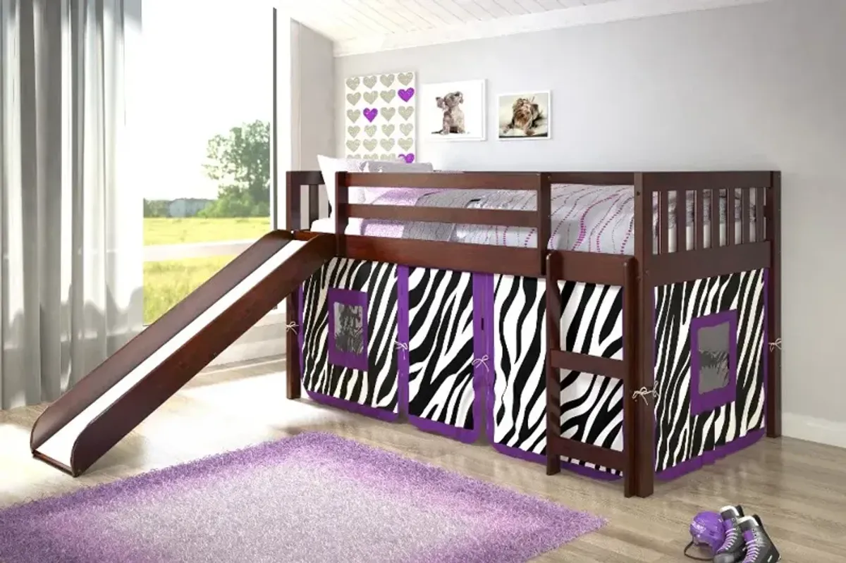 Mission Loft Cappuccino Twin Bed with Purple Zebra Tent