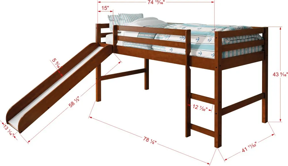 Haven Light Espresso Twin Loft Bed with Slide