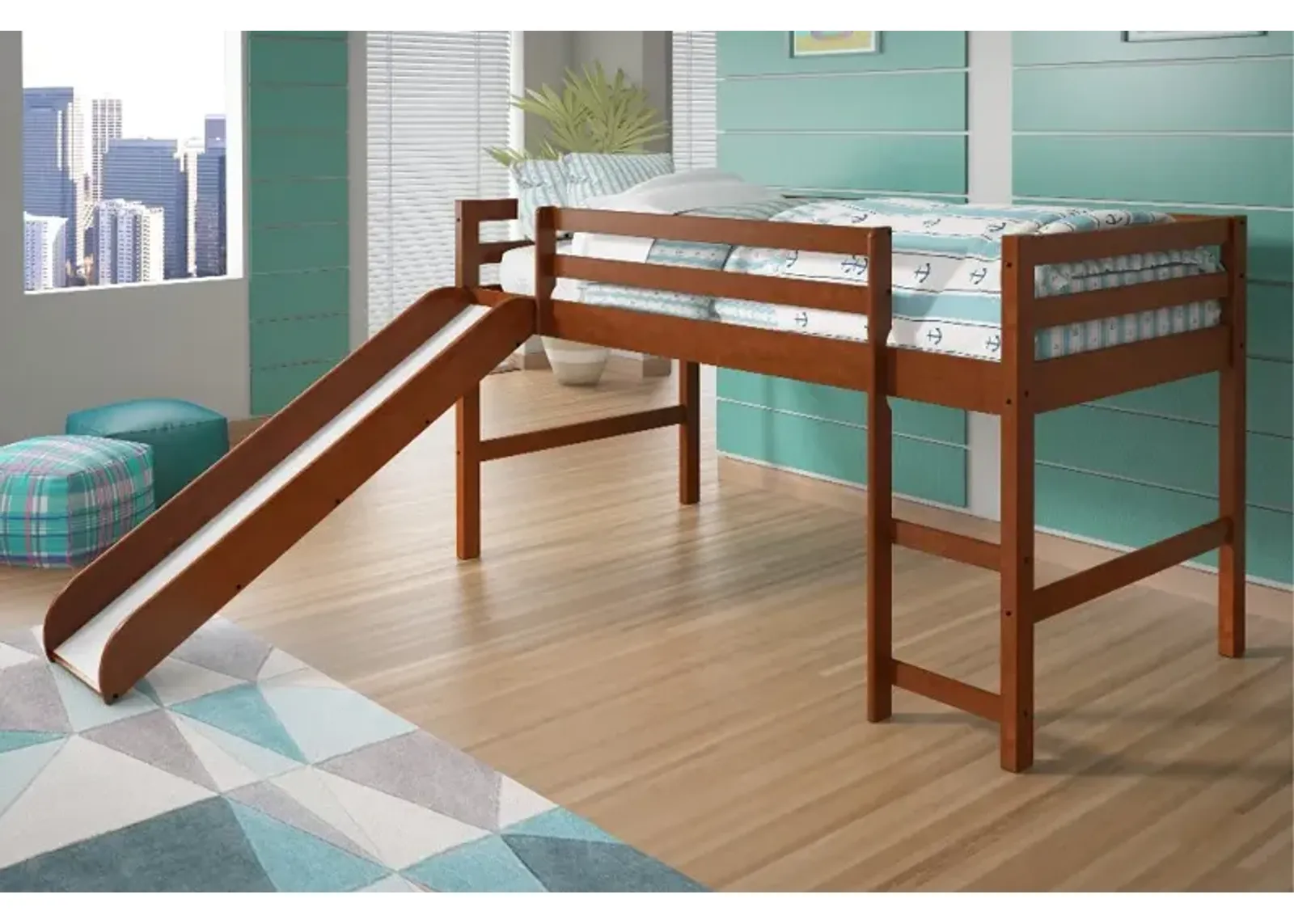 Haven Light Espresso Twin Loft Bed with Slide