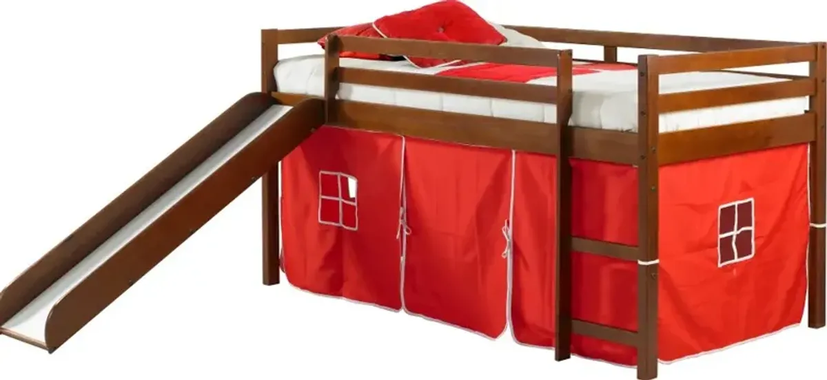 Haven Light Espresso Twin Bed with Red Tent