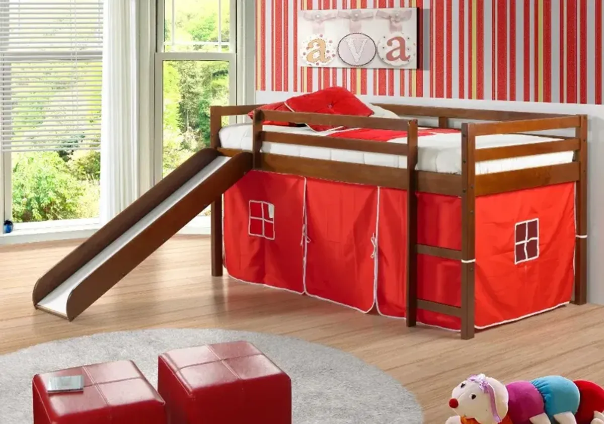 Haven Light Espresso Twin Bed with Red Tent