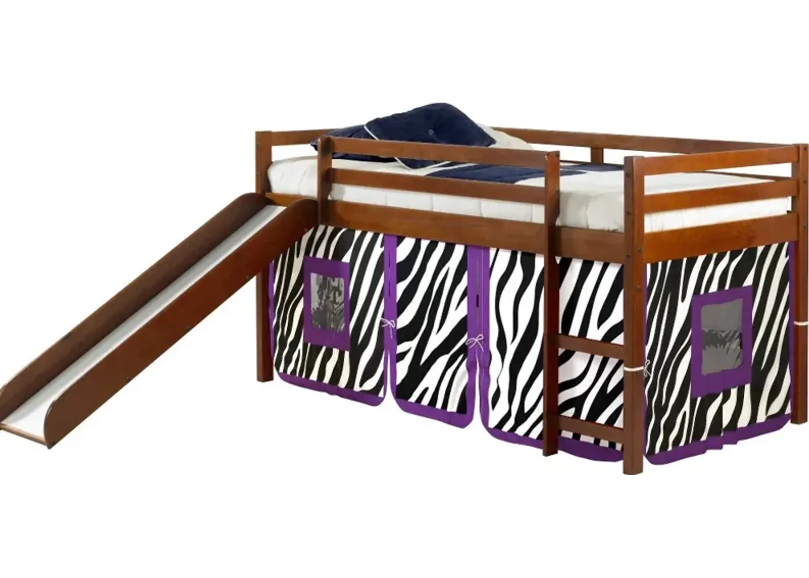 Haven Light Espresso Twin Bed with Purple Zebra Tent