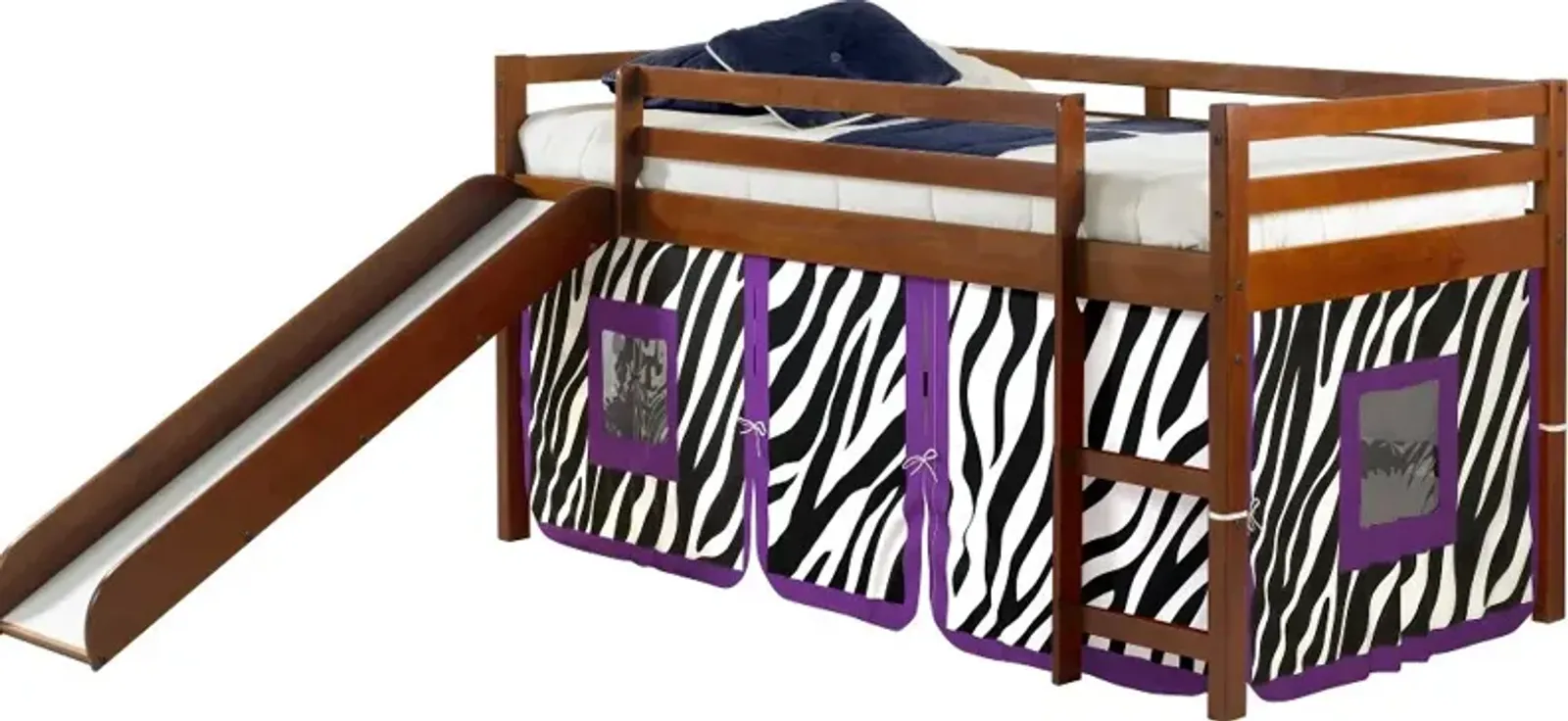 Haven Light Espresso Twin Bed with Purple Zebra Tent