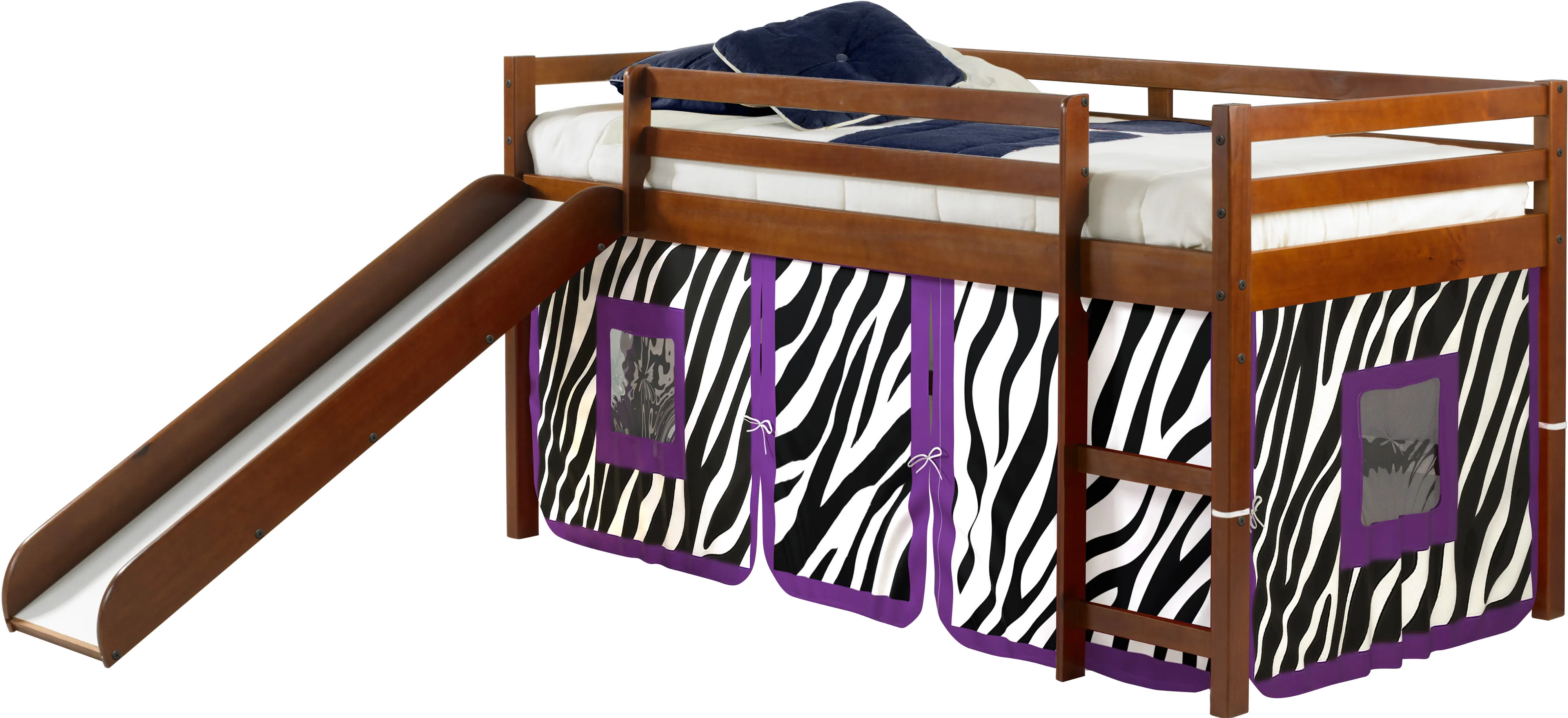 Haven Light Espresso Twin Bed with Purple Zebra Tent