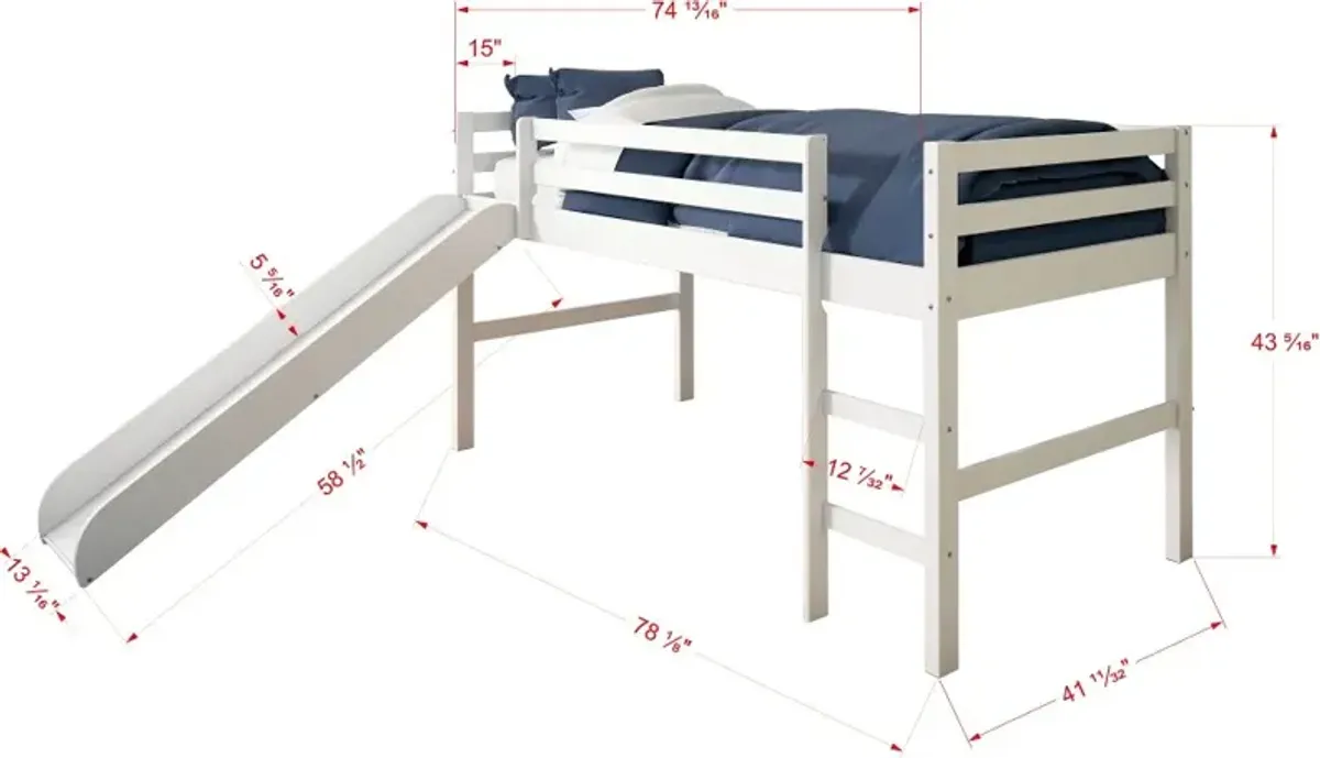 Haven White Twin Loft Bed with Slide