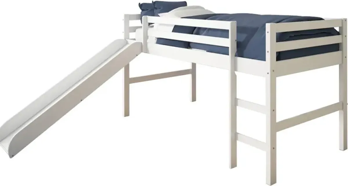 Haven White Twin Loft Bed with Slide