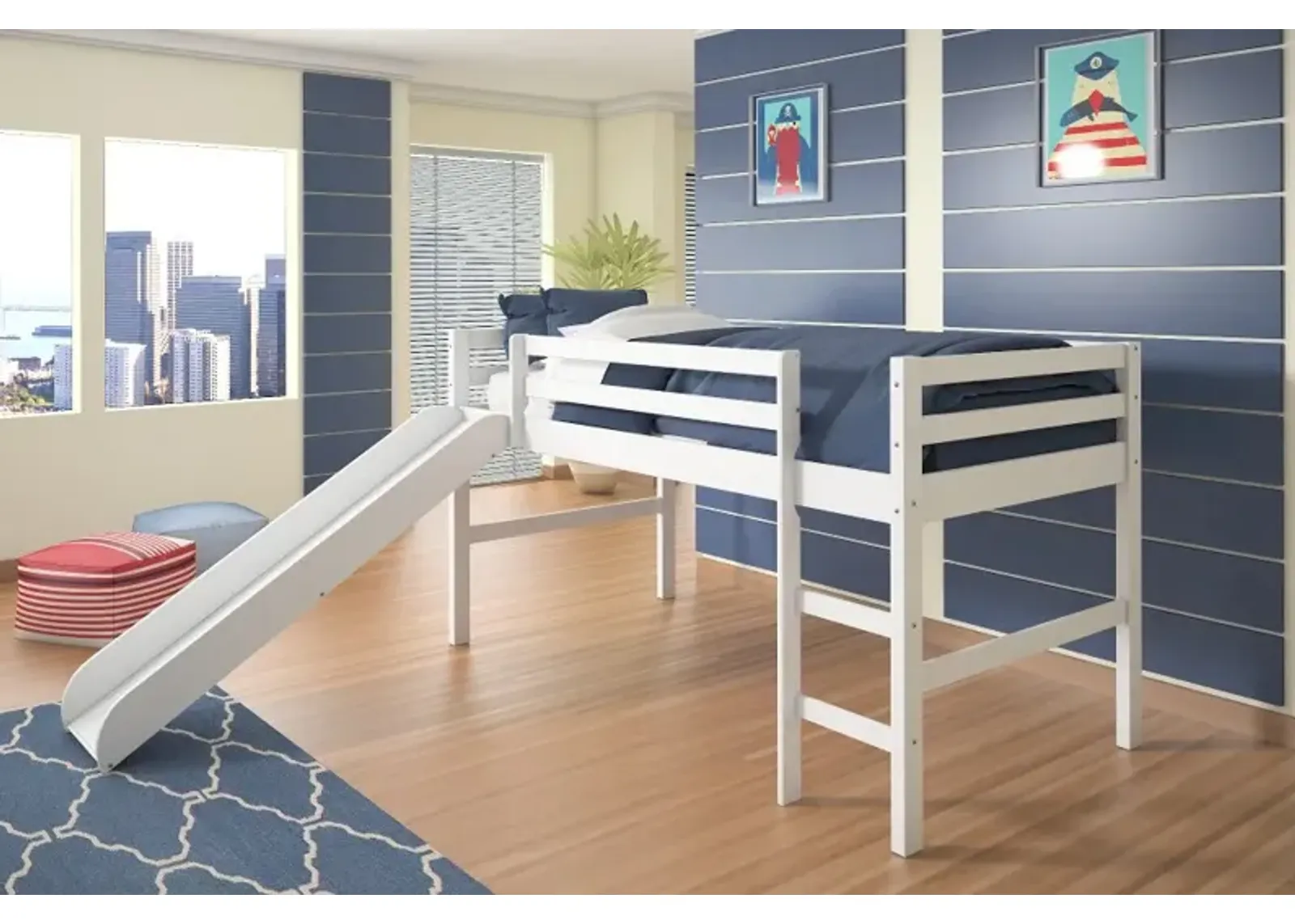 Haven White Twin Loft Bed with Slide