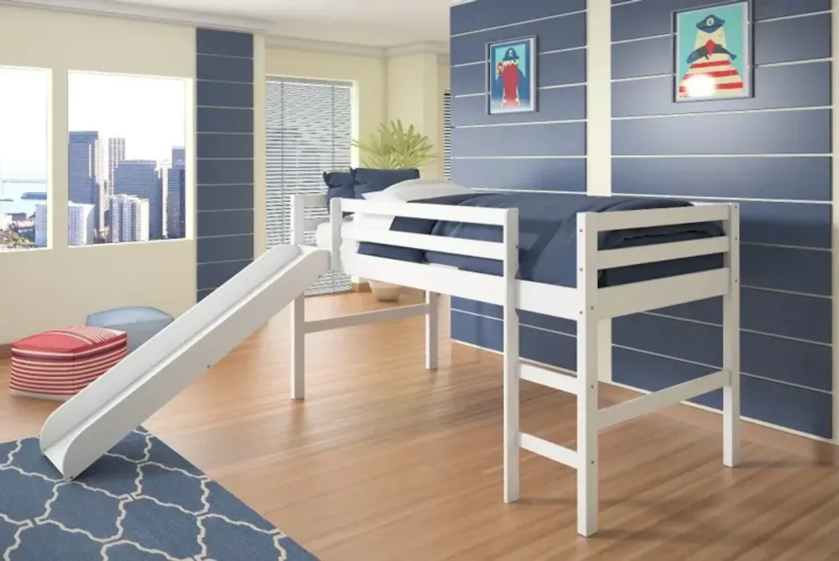 Haven White Twin Loft Bed with Slide