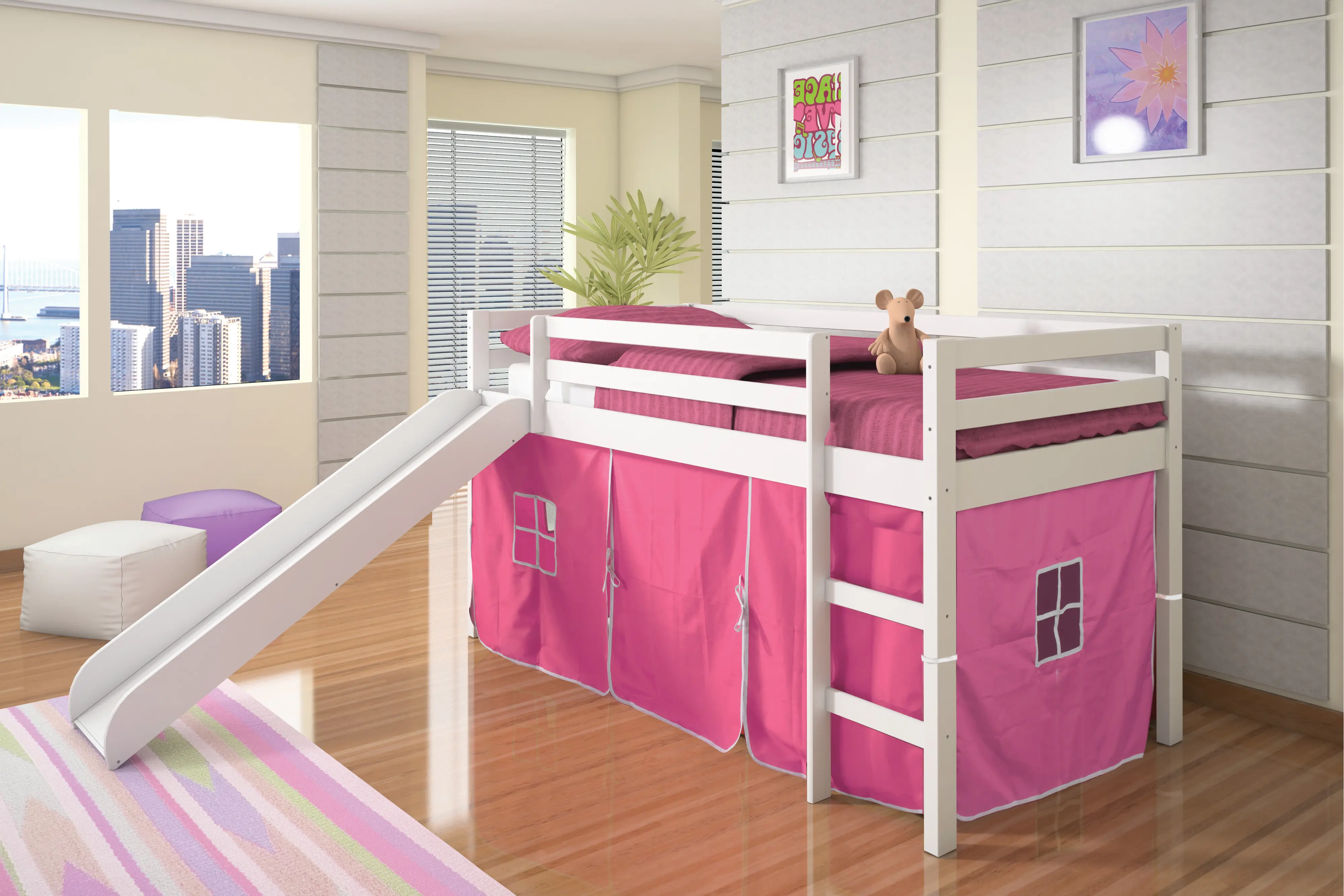 Haven White Twin Bed with Pink Tent