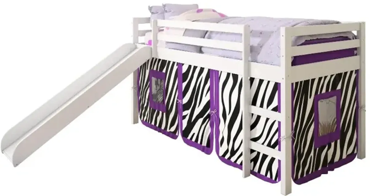 Haven White Twin Bed with Purple Zebra Tent