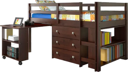 Kaycee Dark Cappuccino Twin Loft Bed with Student Desk
