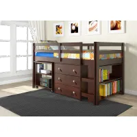 Kaycee Dark Cappuccino Twin Loft Bed with Student Desk