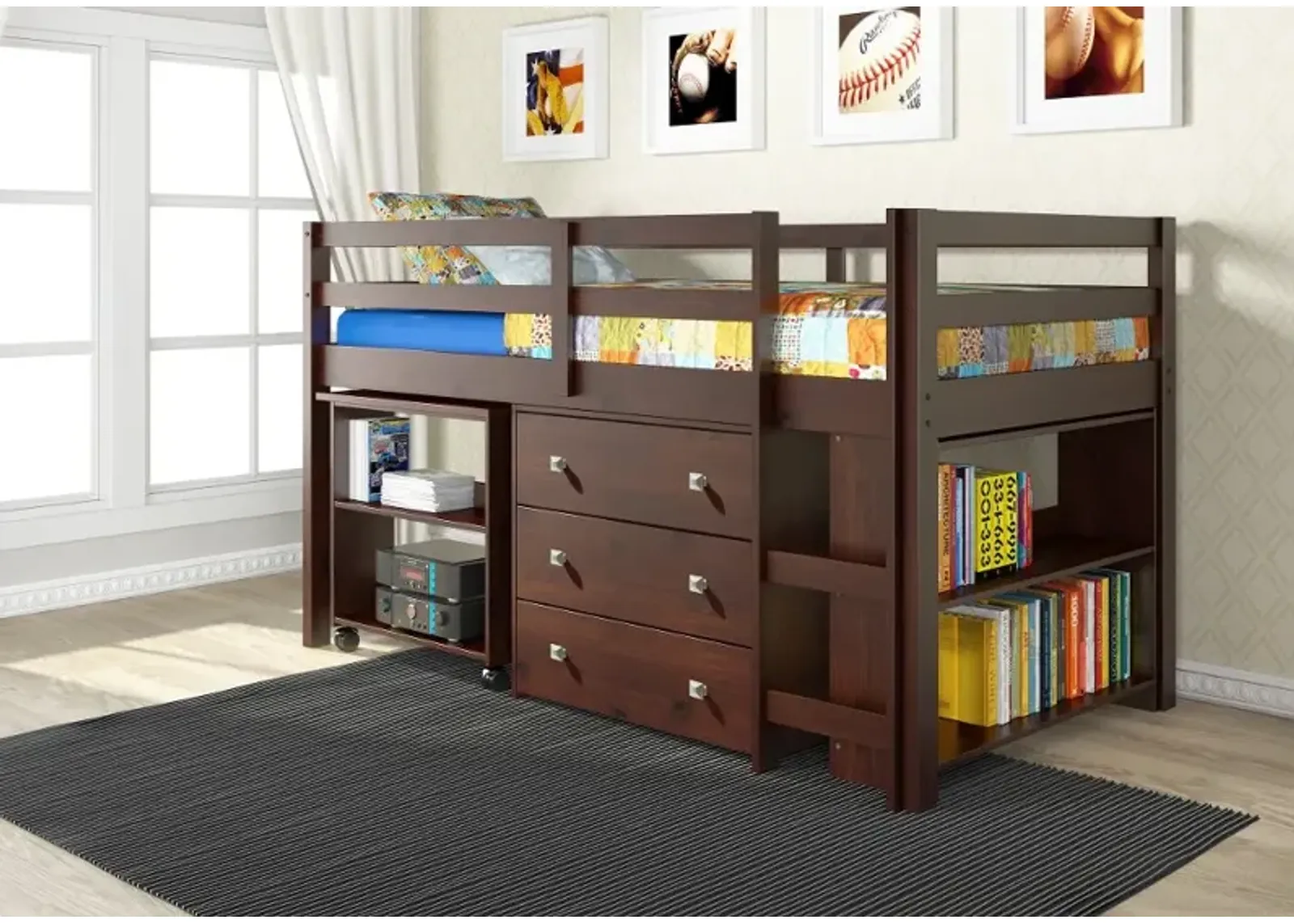 Kaycee Dark Cappuccino Twin Loft Bed with Student Desk