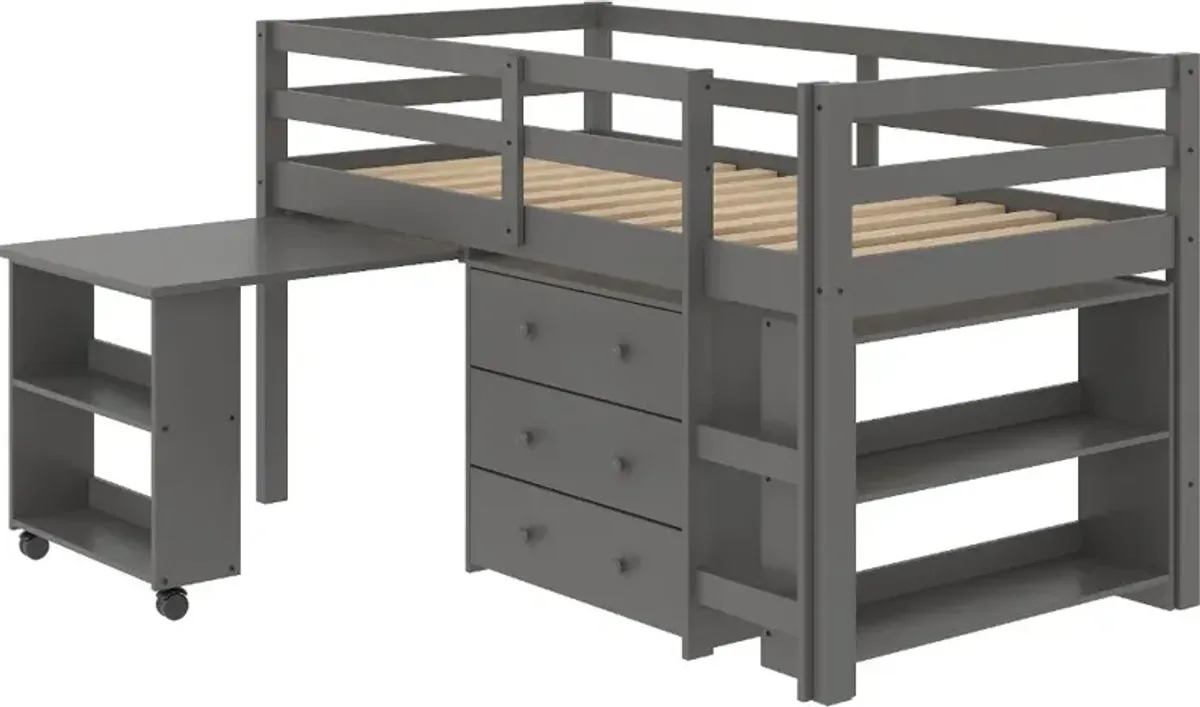 Kaycee Dark Gray Twin Loft Bed with Student Desk