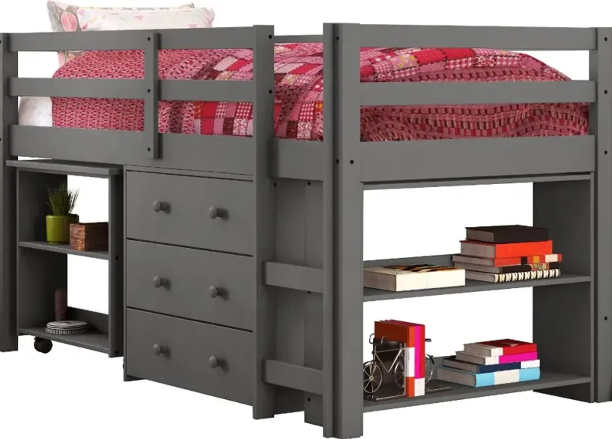 Kaycee Dark Gray Twin Loft Bed with Student Desk