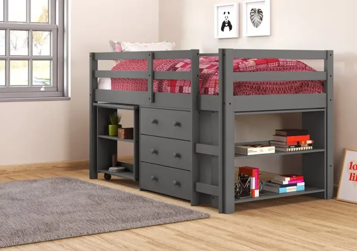 Kaycee Dark Gray Twin Loft Bed with Student Desk