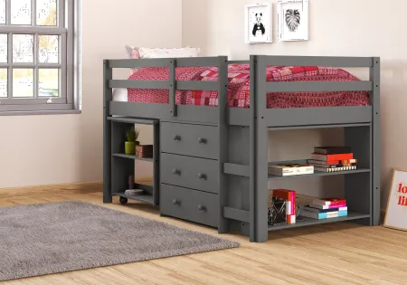 Kaycee Dark Gray Twin Loft Bed with Student Desk