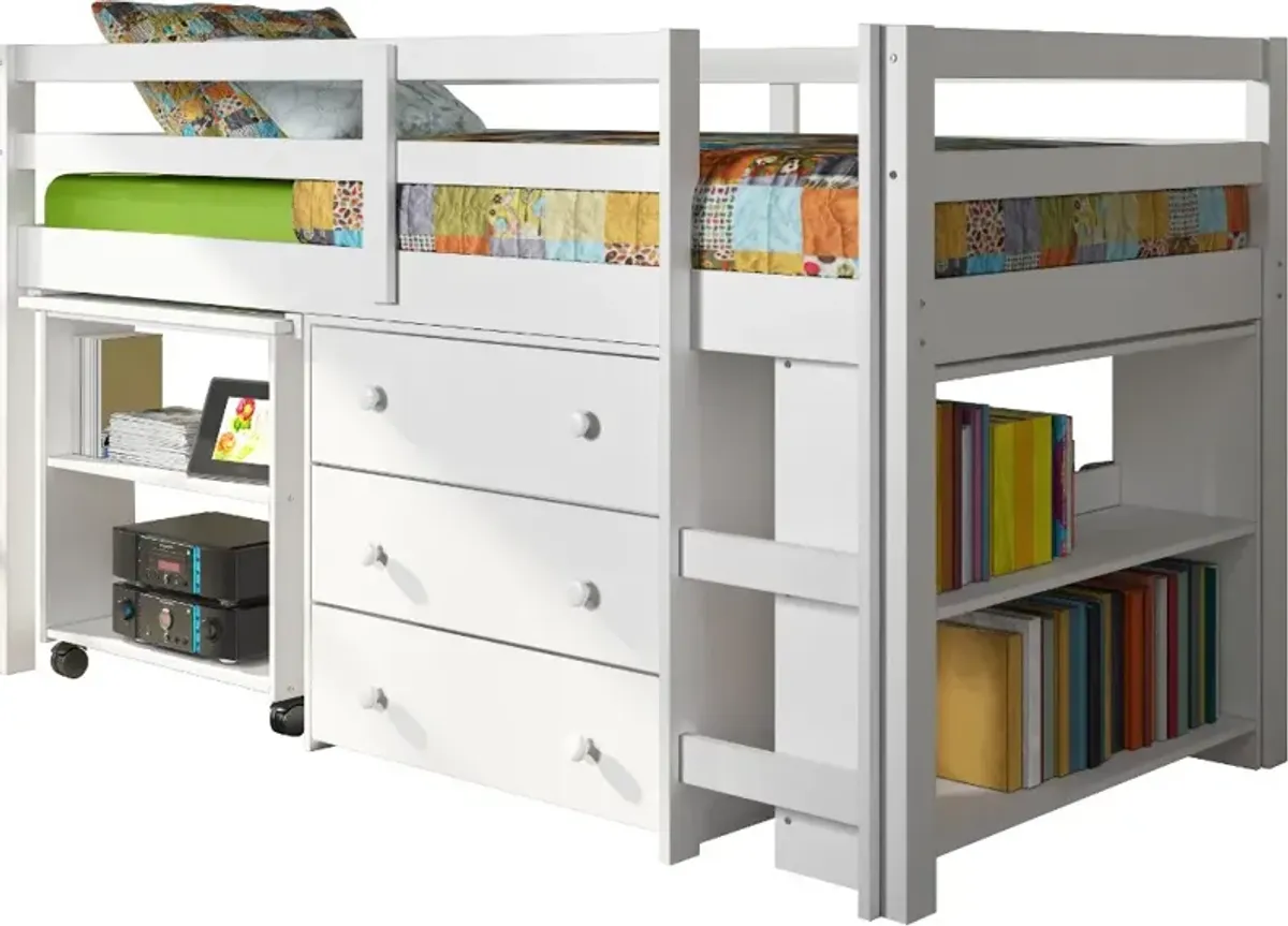 Kaycee White Twin Loft Bed with Student Desk