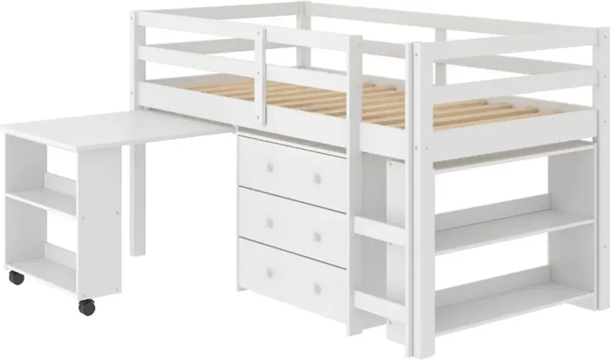 Kaycee White Twin Loft Bed with Student Desk