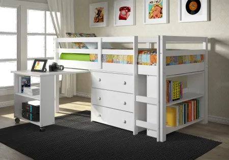 Kaycee White Twin Loft Bed with Student Desk