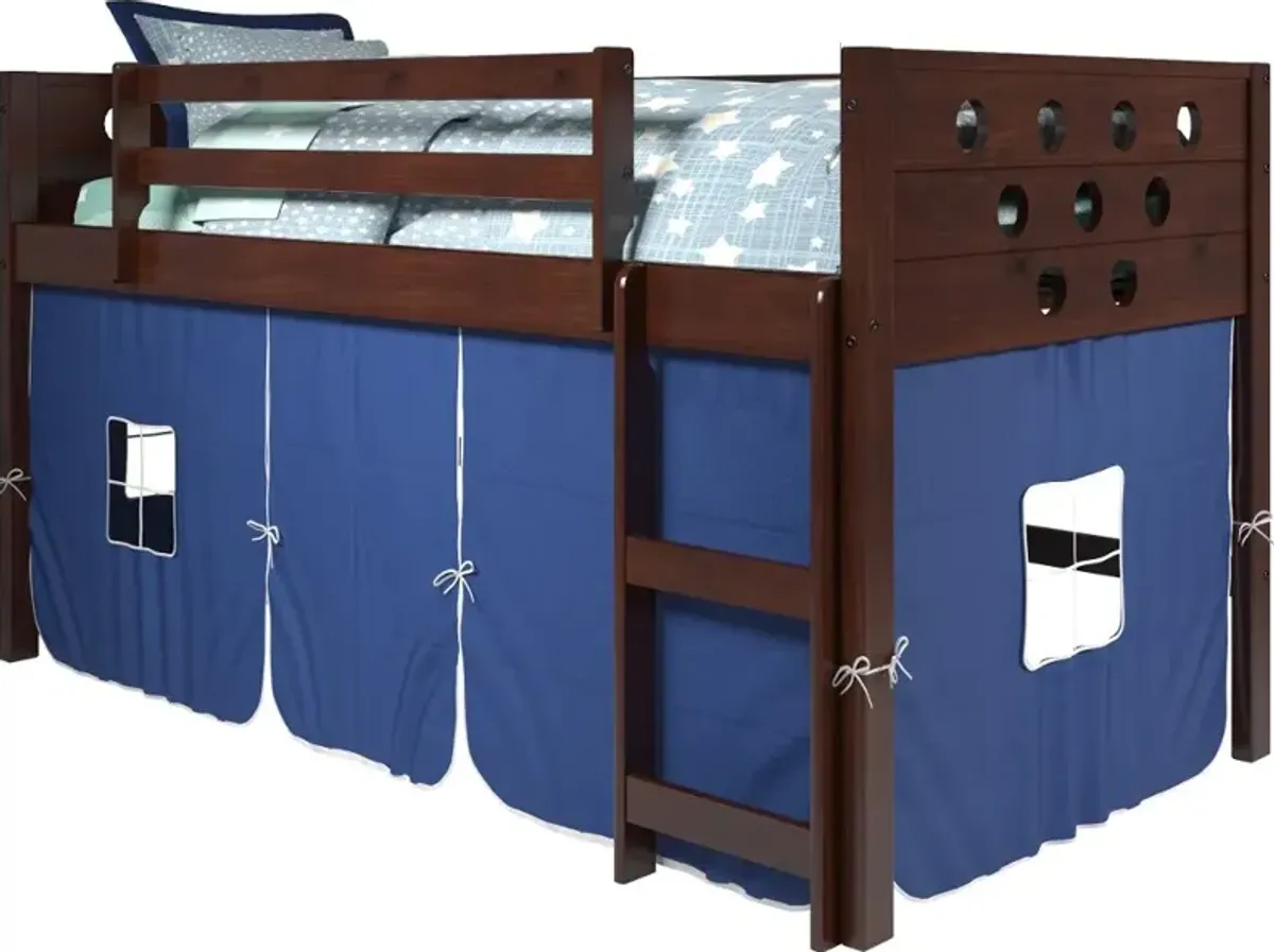 Boston Dark Brown Cappuccino Twin Loft Bed with Blue Tent