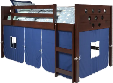Boston Dark Brown Cappuccino Twin Loft Bed with Blue Tent
