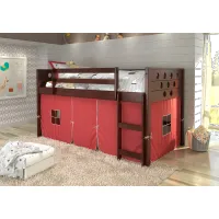 Boston Dark Brown Cappuccino Twin Loft Bed with Red Tent