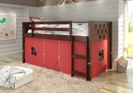 Boston Dark Brown Cappuccino Twin Loft Bed with Red Tent