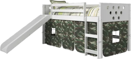 Boston White Twin Loft Bed with Camo Tent and Slide