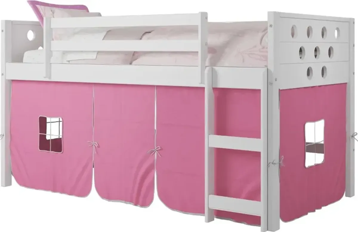 Boston White Twin Loft Bed with Pink Tent