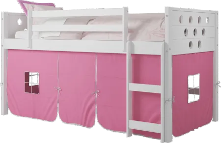 Boston White Twin Loft Bed with Pink Tent