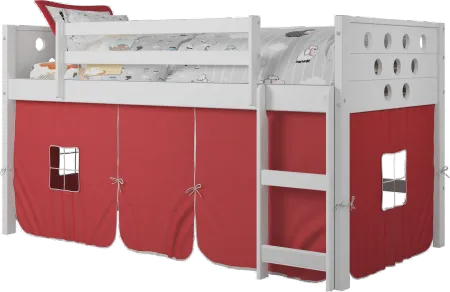 Boston White Twin Loft Bed with Red Tent