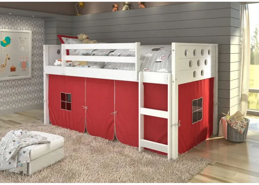 Boston White Twin Loft Bed with Red Tent