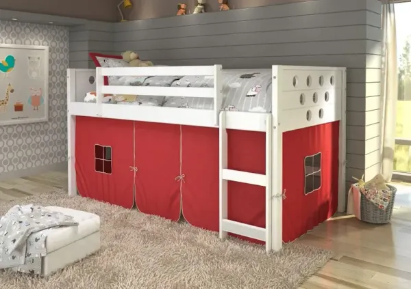 Boston White Twin Loft Bed with Red Tent