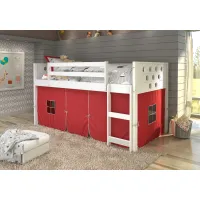Boston White Twin Loft Bed with Red Tent