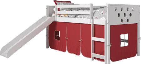 Boston White Twin Loft Bed with Red Tent and Slide