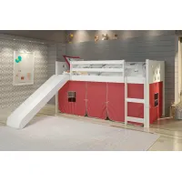 Boston White Twin Loft Bed with Red Tent and Slide